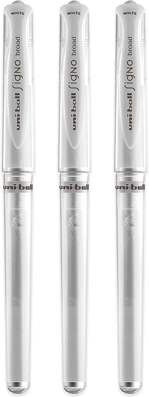 White Broad Point Gel Pens Smooth Acid Free Ink Rubber Grip 3 Pack