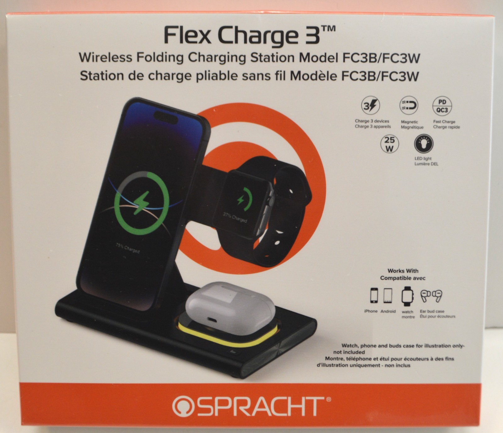 Spracht FC3W USB-C Flex Charge 3 – Charge Phone, Watch, & Earbuds at Once -White