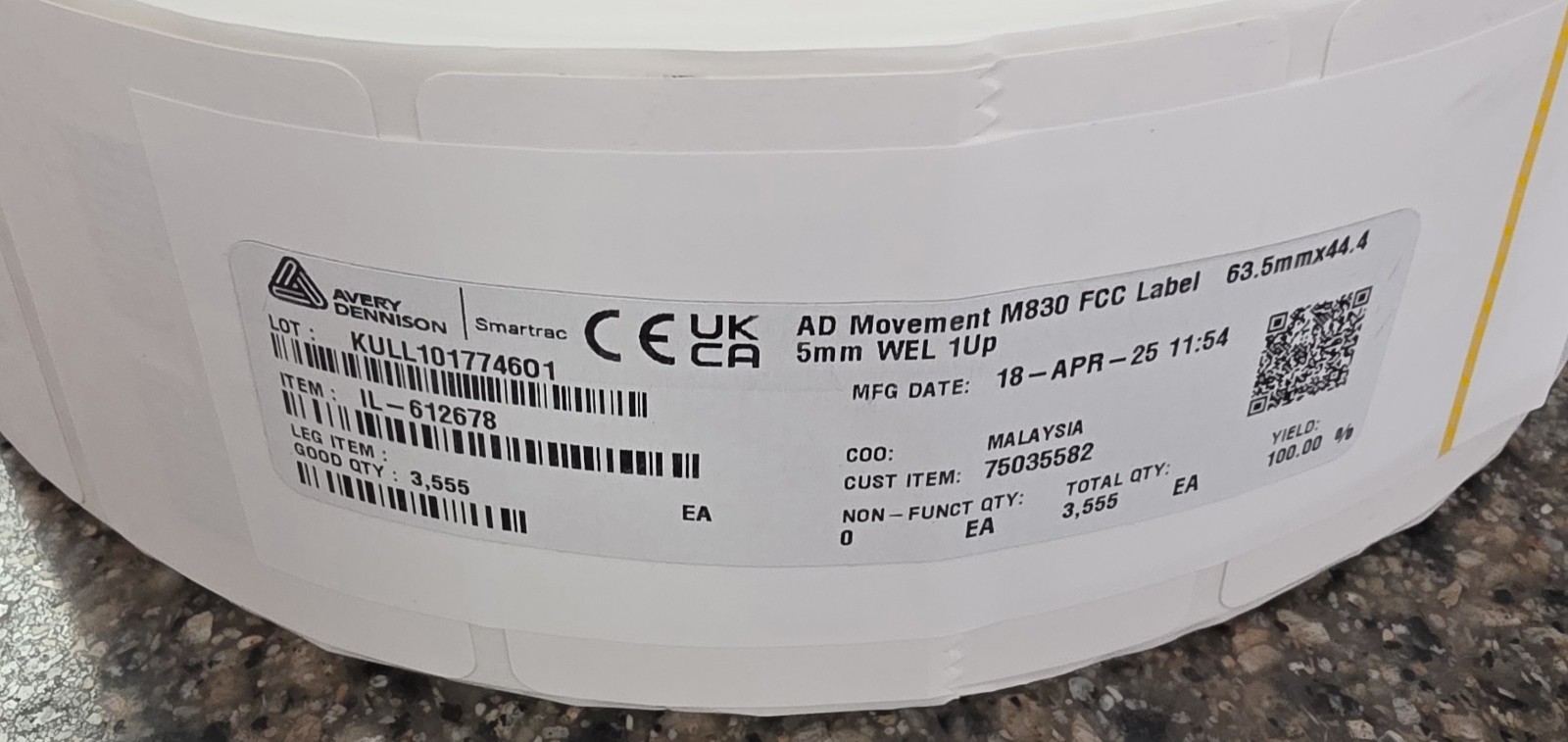 Avery Dennison Smartrac AD Movement WEL M830 RFID Labels 44.45mm 2 Rolls Of 3550