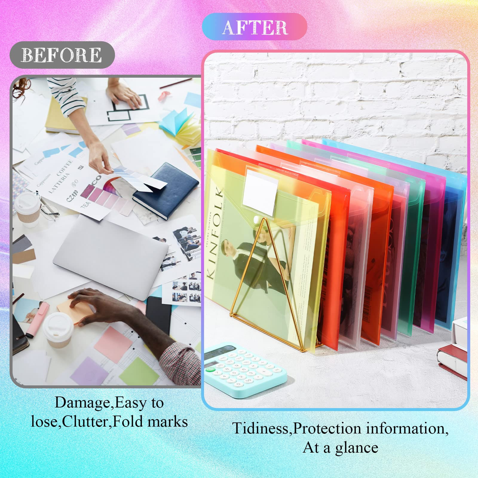 100 Pcs Clear Envelopes with Snap Button Closure A4 Letter Size Plastic Envel…