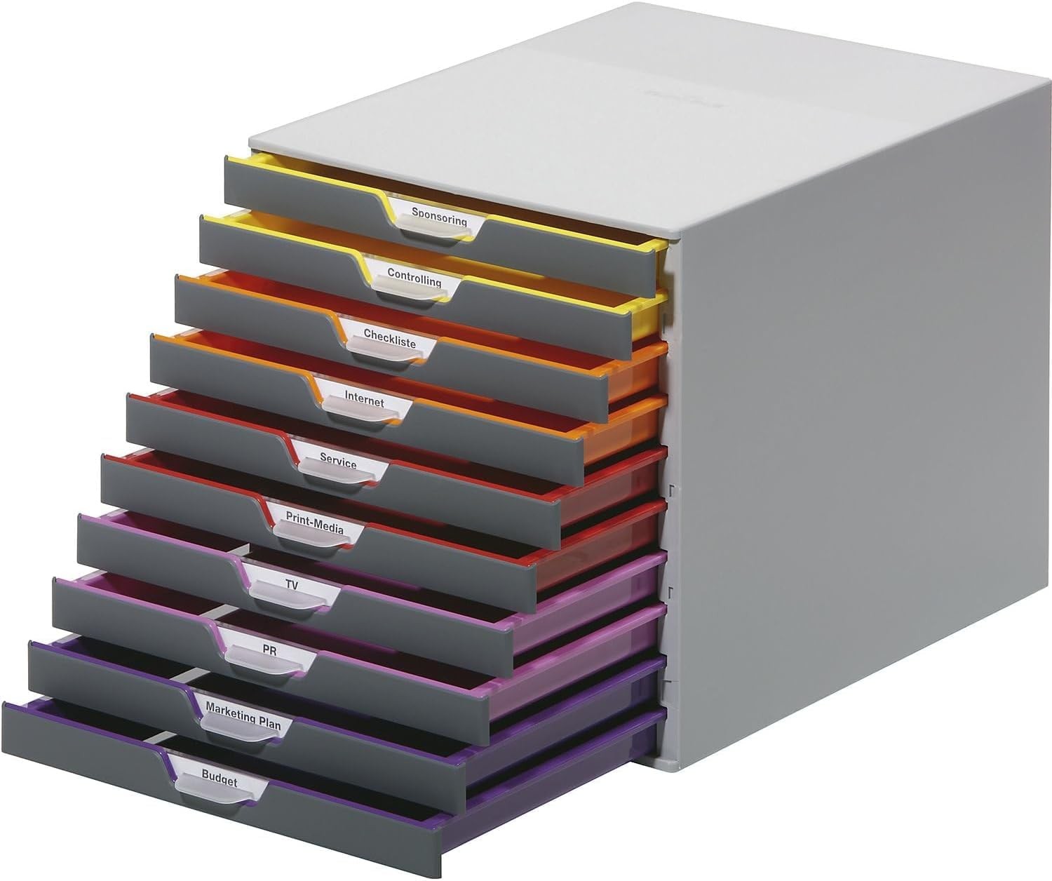 Varicolor 10 Drawer Unit Gray Desktop Drawer Set W/ 10 Color Coded Draws Letter