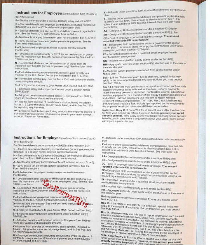 2024 IRS Tax Forms W-2 Wage Stmts for 4 employees NON-Carbonless +(1) W3, NO Env
