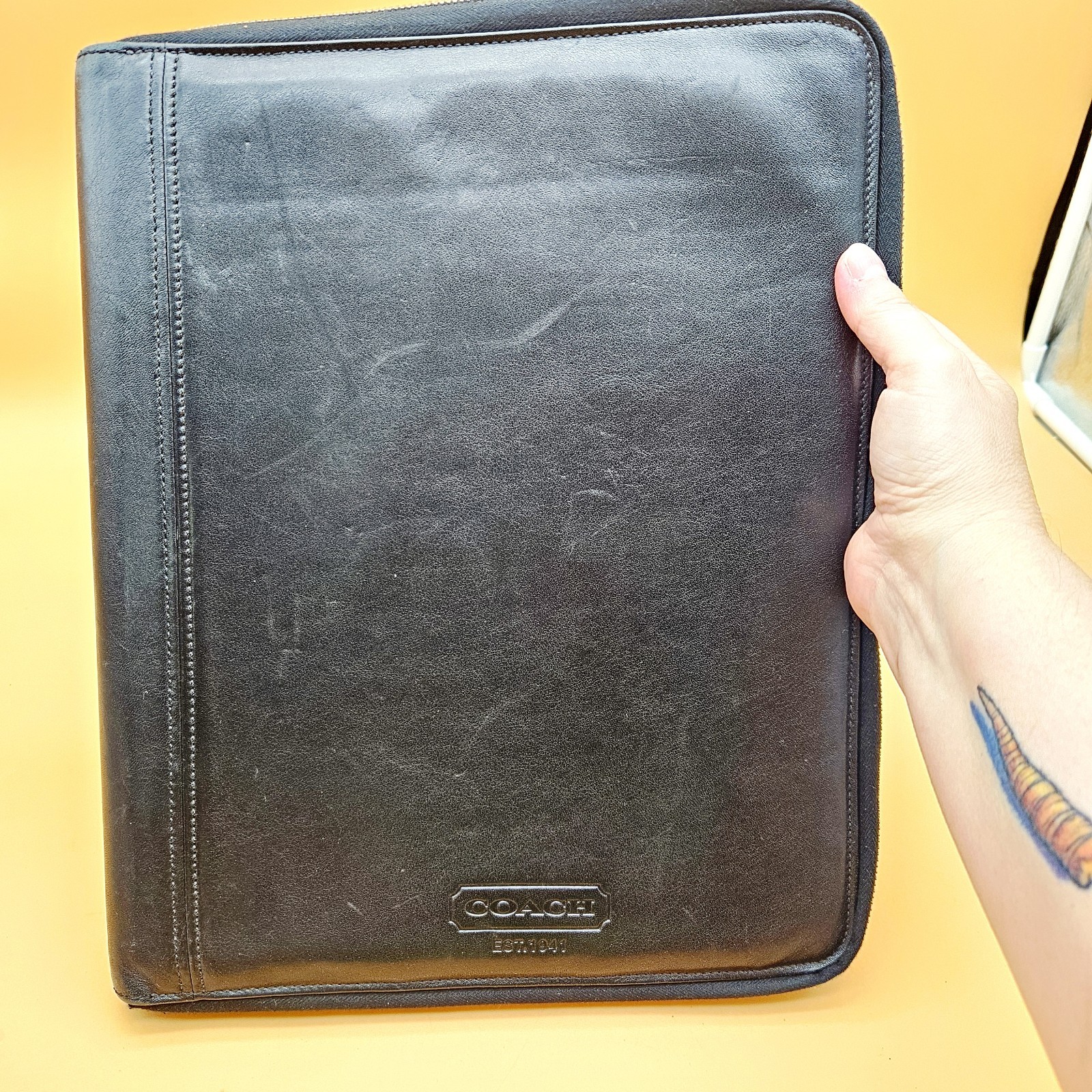 Coach Portfolio Black Leather Zip Around Document Organizer 10.5″x13″ Unisex VTG