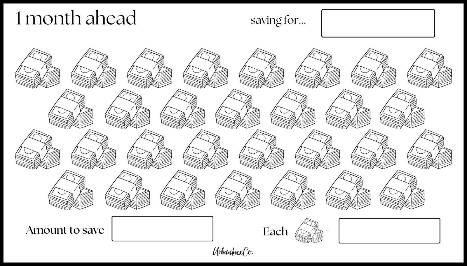 One Month Ahead Savings Challenge Laminated Cash Envelope Insert Budgeting