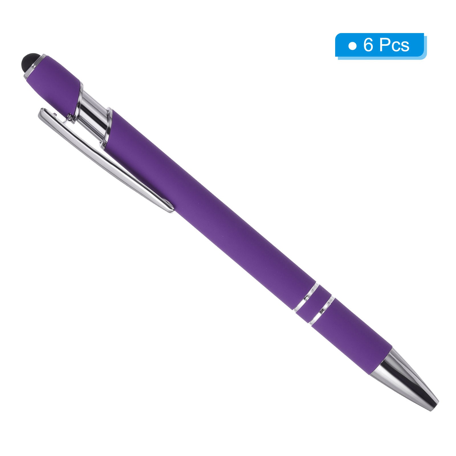 6 Pack Ballpoint Pen with Tip 2 in 1 Metal Pen Style 1 Purple