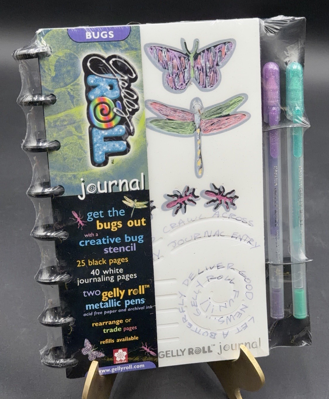 SAKURA Gelly Roll “bugs” Journal, Solid Black/White Acid Free Pages w/2 Gel Pens