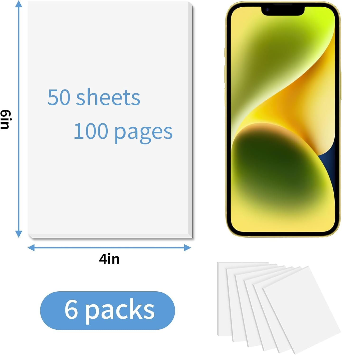 Note Pads 4X6 Inch, 6 Pack Blank Scratch Pads, 50 Sheets per Memo Pad for Writin