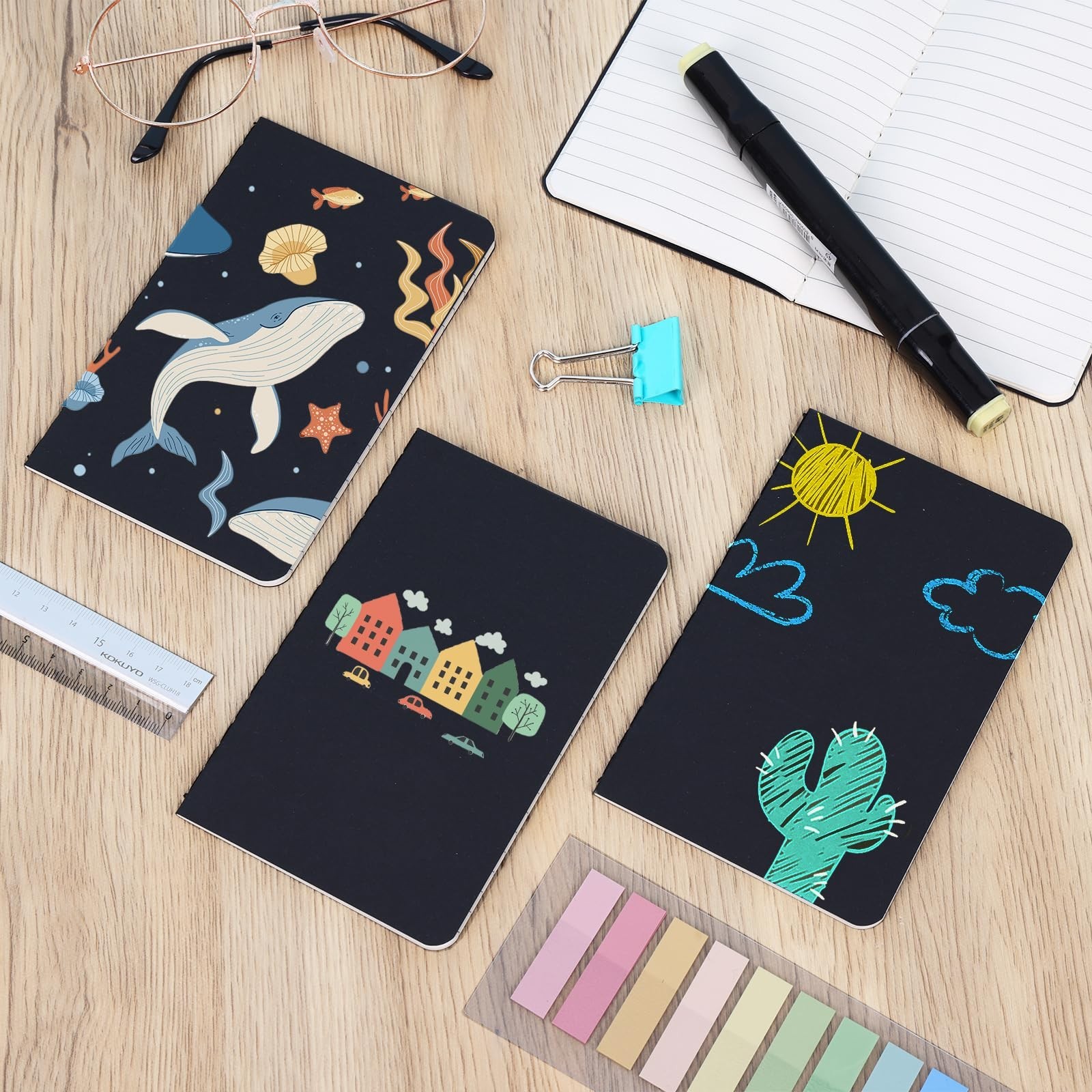 LABUK 12pcs Pocket Notebook 3.5 x 5.5in, Lined Small Notebooks, Black Softcov…