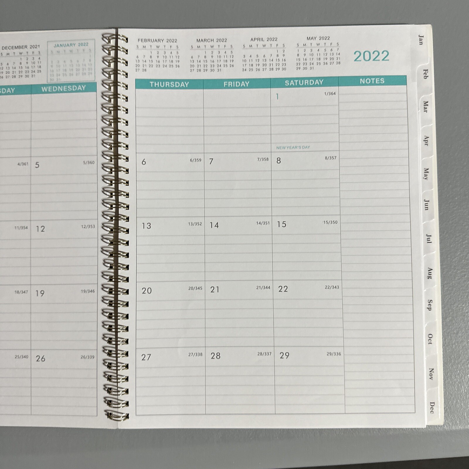 2022 Academic Calendar Planner Blue Gold Marble Glitter Weekly-Monthly 11″x8.5″