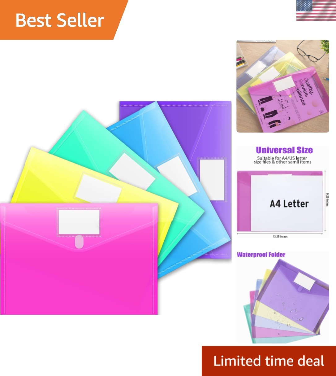 Transparent Letter Size Envelopes – Multicolor Organization Solution, 5 Pack