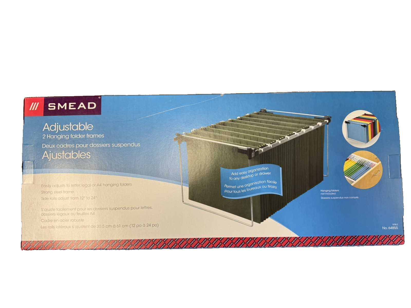 *NEW* 2-Pack Smead 64870 Hanging Folder Frame Letter Size 23-27-Inch Long Steel