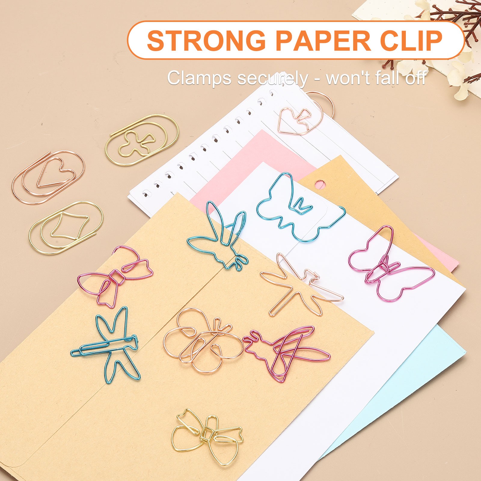 80pcs Paper Clip, Butterfly Shape Paper Clip Small Cute, 37mm, 4 Color
