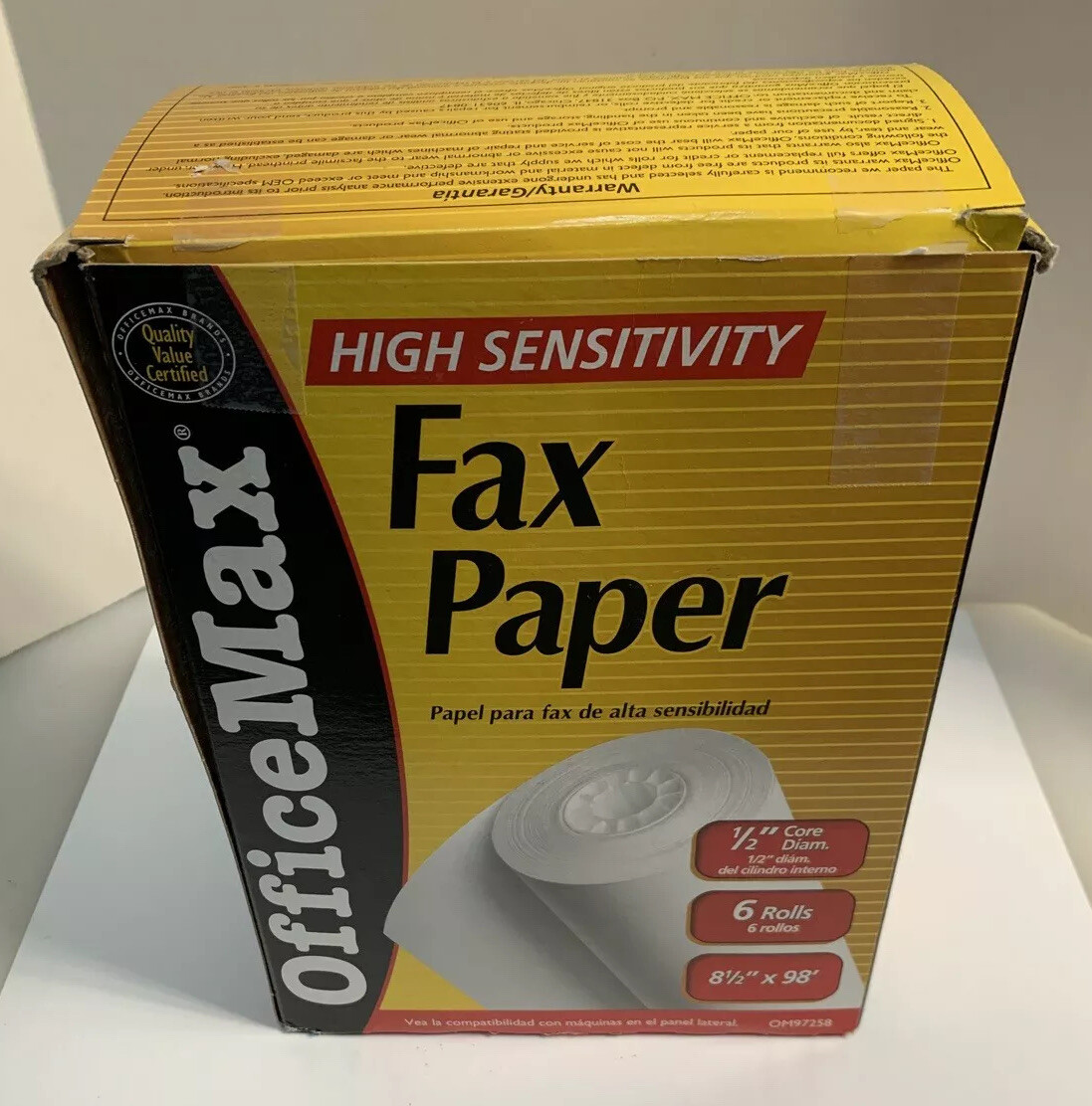 Office Max Fax Paper 6 Rolls 8 ½” Wide x 98 Feet Long Fax Machine OM97258