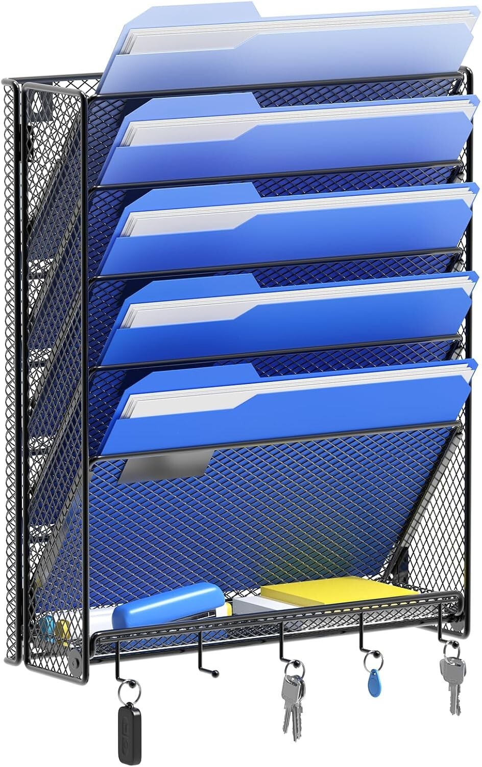 Hanging Wall File Organizer with Hooks 6 Tier Vertical Mount Holder Paper
