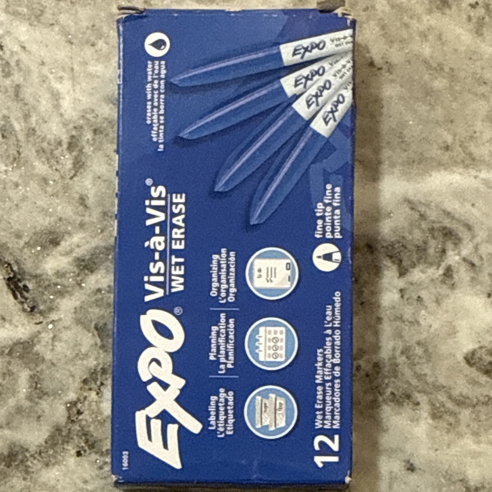EXPO Vis-a-Vis Wet Erase Markers Blue Fine Tip 12 Count MPN 16003