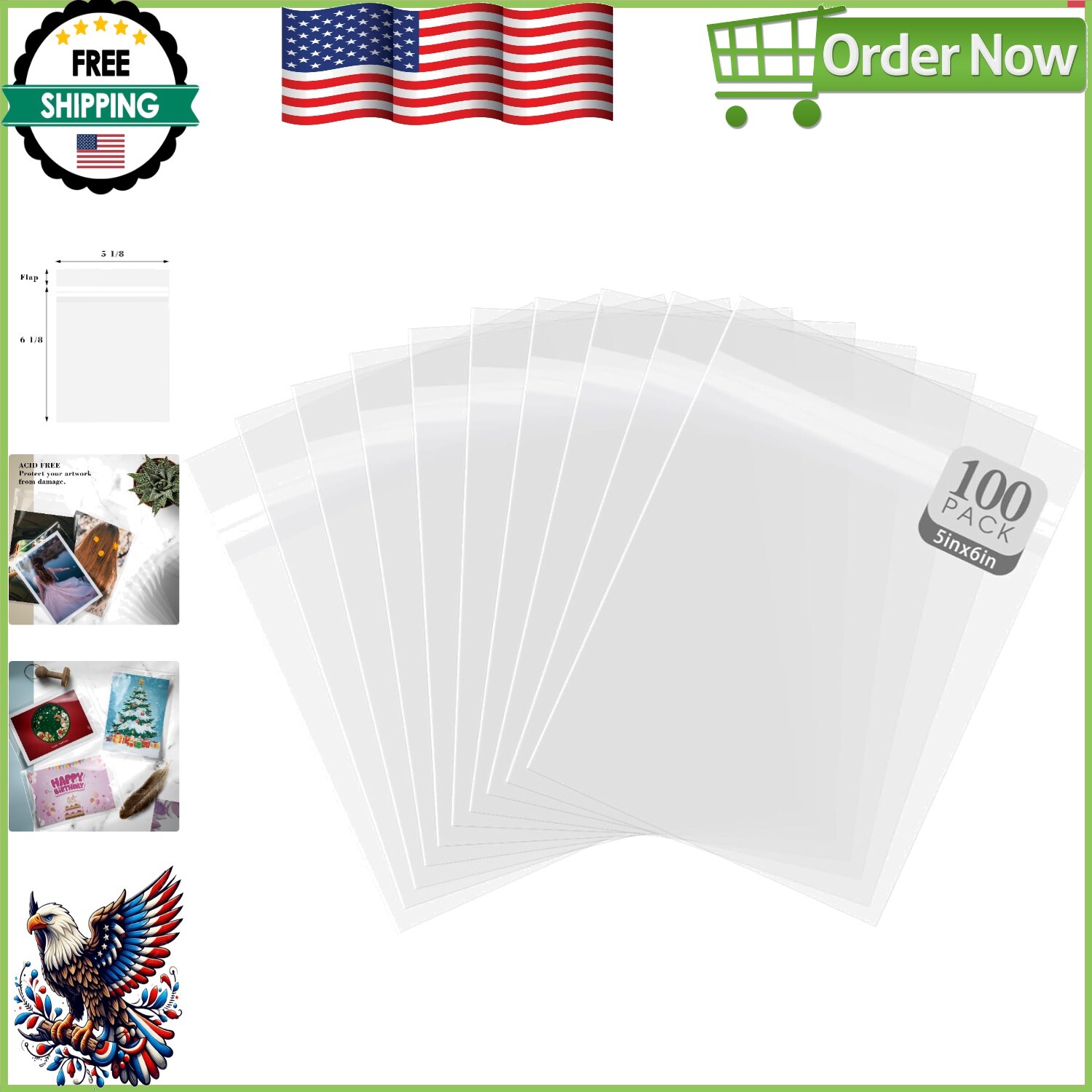 Durable 6×5 Self-Sealing Cellophane Bags – 100 Pack for Photos & Documents