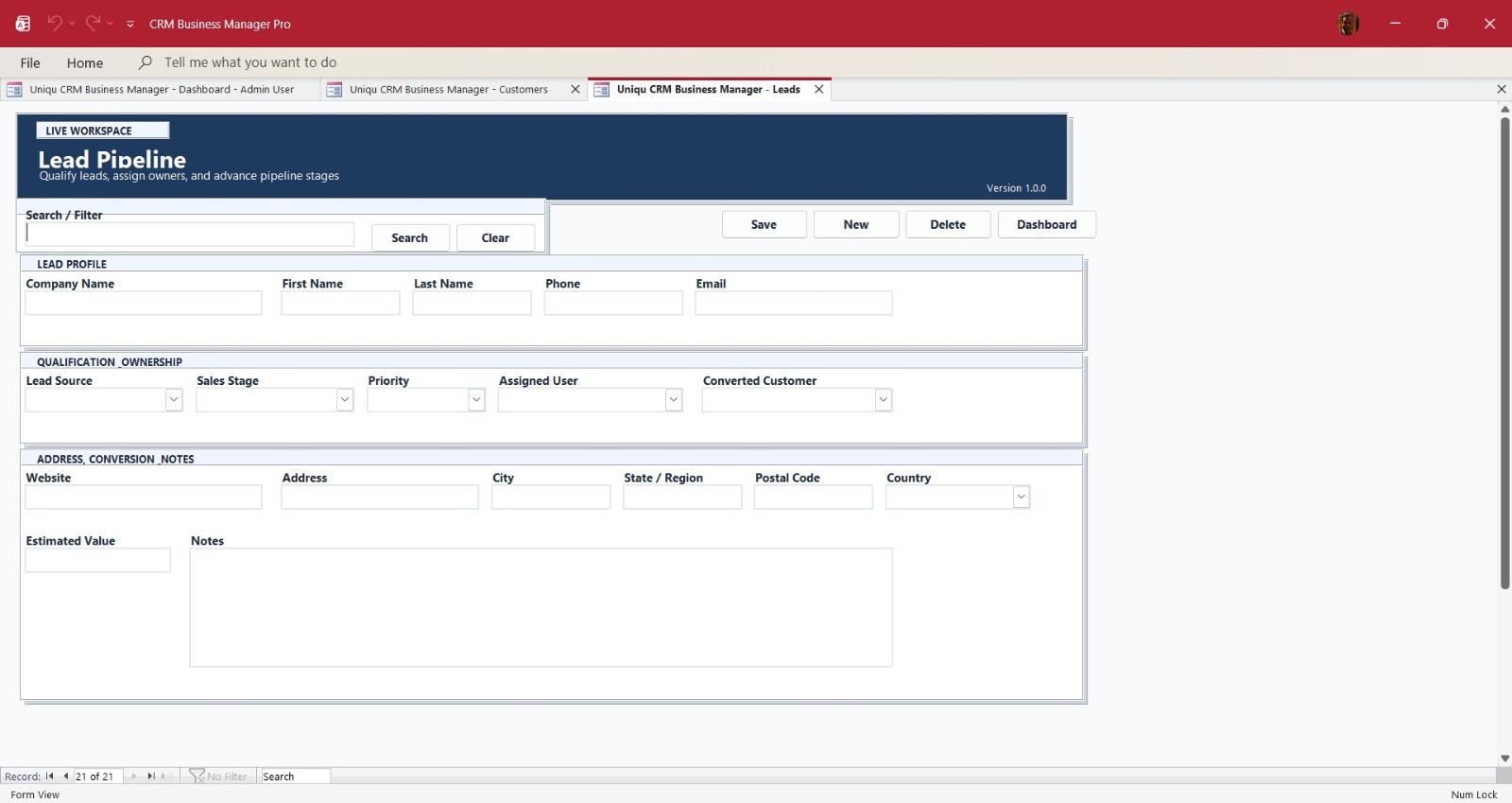 Microsoft Access CRM Database | Customer, Lead, Invoice Tracker