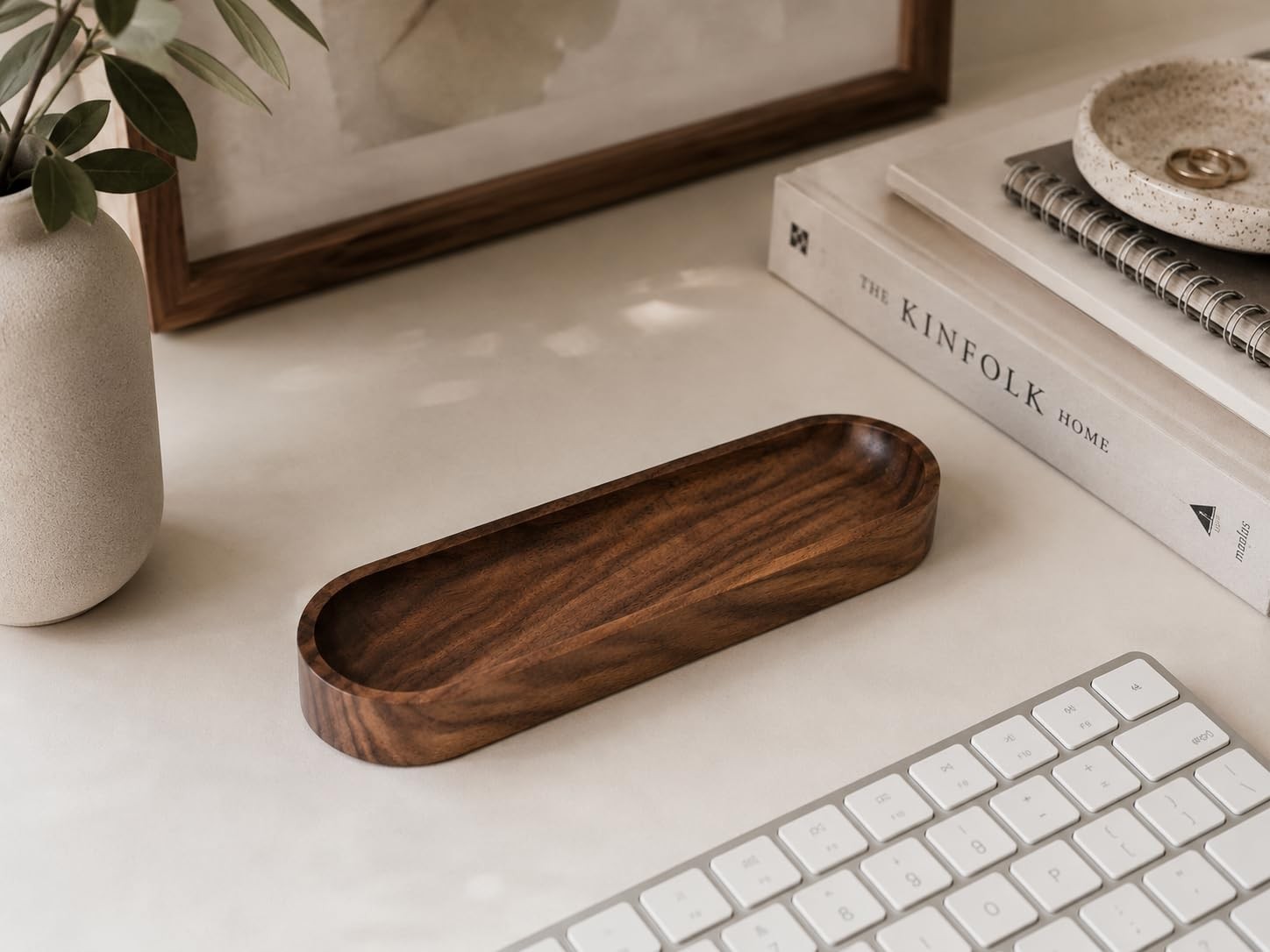 Timber Box Design Walnut Wood Pen Tray, Minimalist Oval Wooden Pencil Holder,…