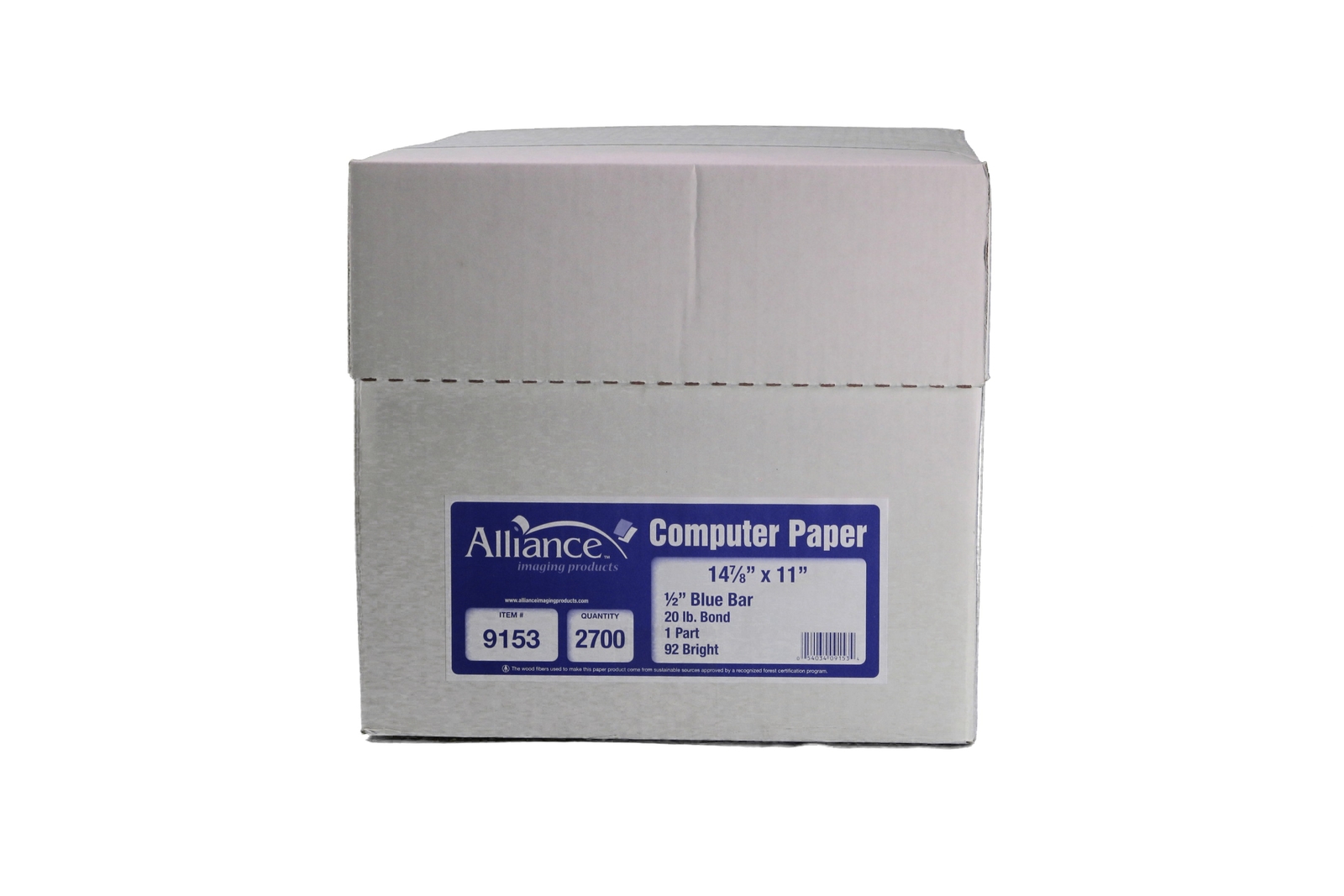 Alliance Continuous Computer Paper, 14-7/8×11″ 1/2″ Blue Bar 1-Pt 20lb 2700/Ctn