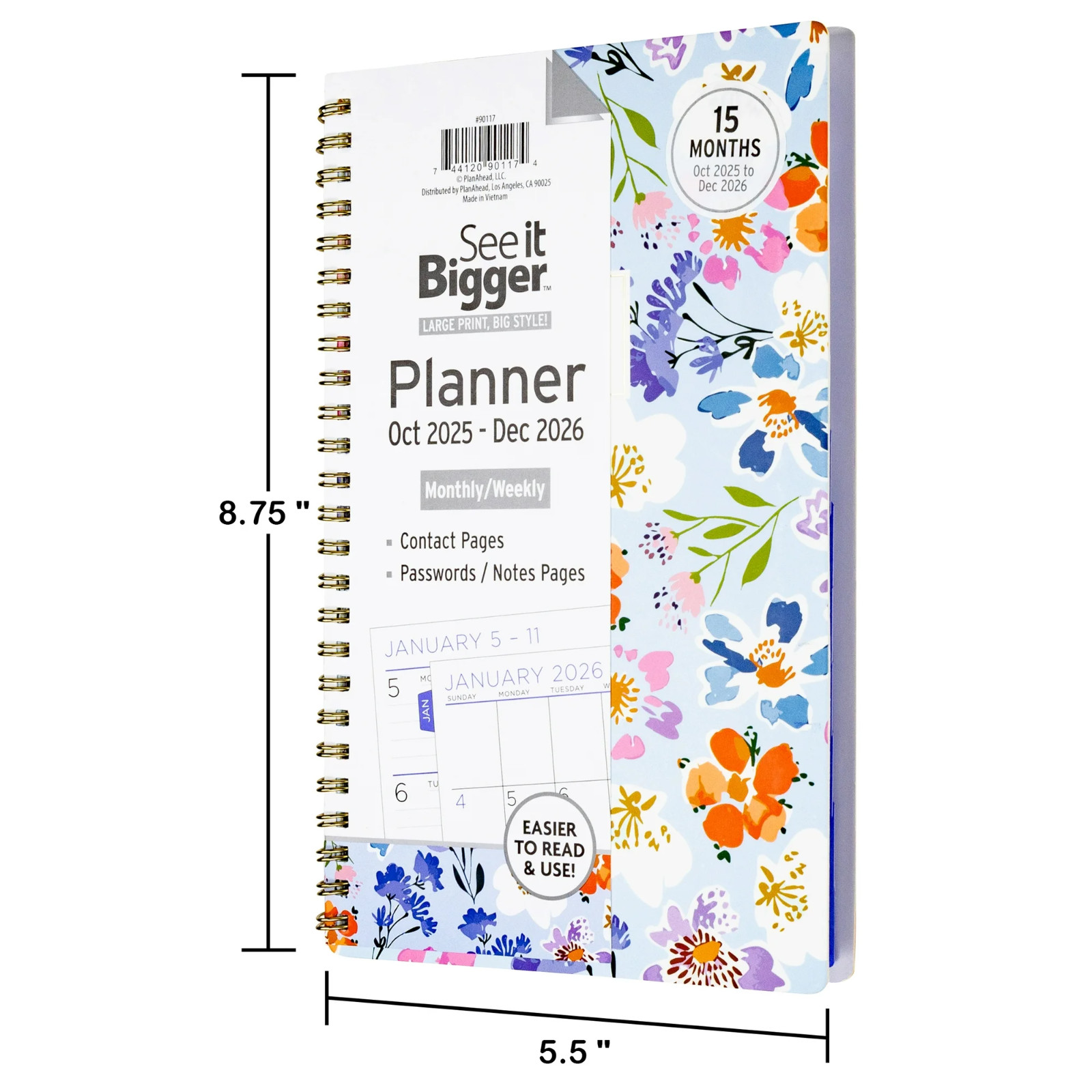 See it Bigger Weekly Planner Medium (5.5 x 8.75) 15 Months, Oct 2025-Dec 2026