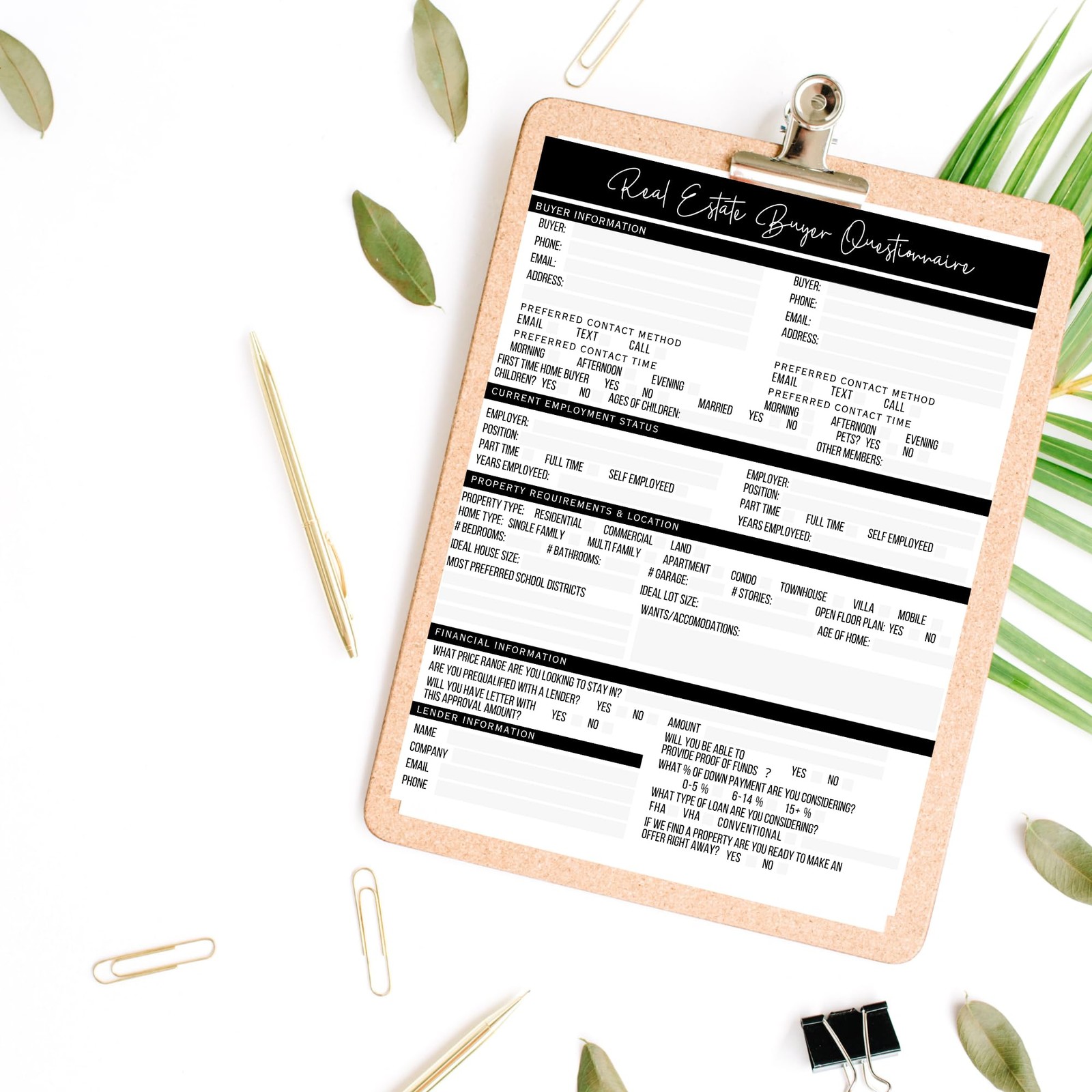 50 PCS Real Estate Buyer Seller Questionnaire Agent Form 8.5×11 Inch Mailer