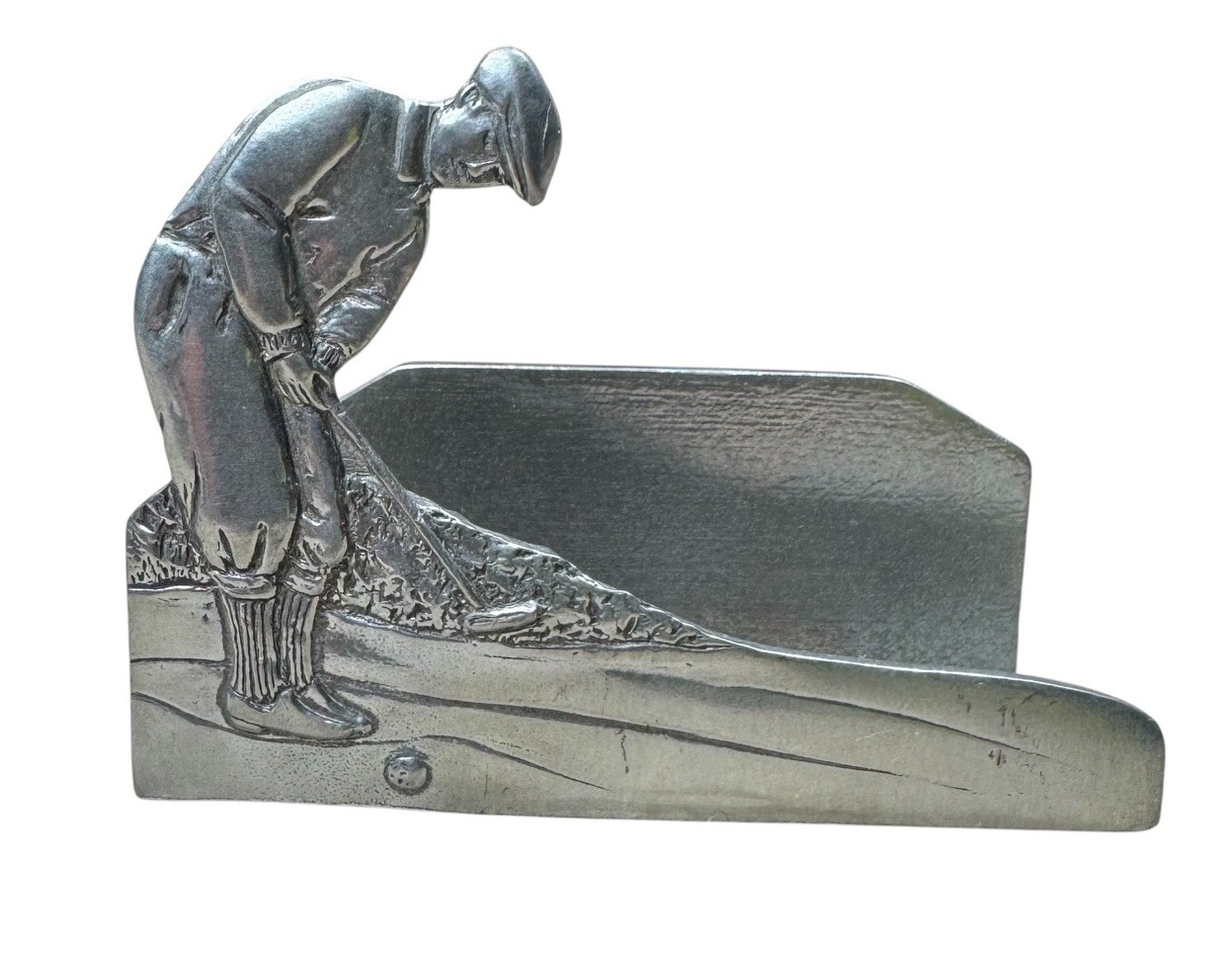 Vintage 1989 Seagull Pewter Golfer Business Card Holder Canada Desk Office Golf