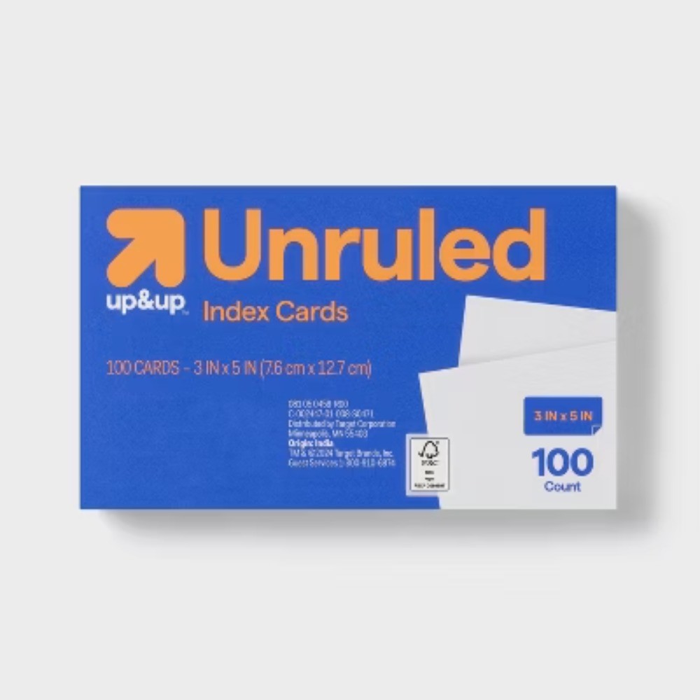 100ct 3" x 5" Unruled Index Cards White – up&up: Paper Basics