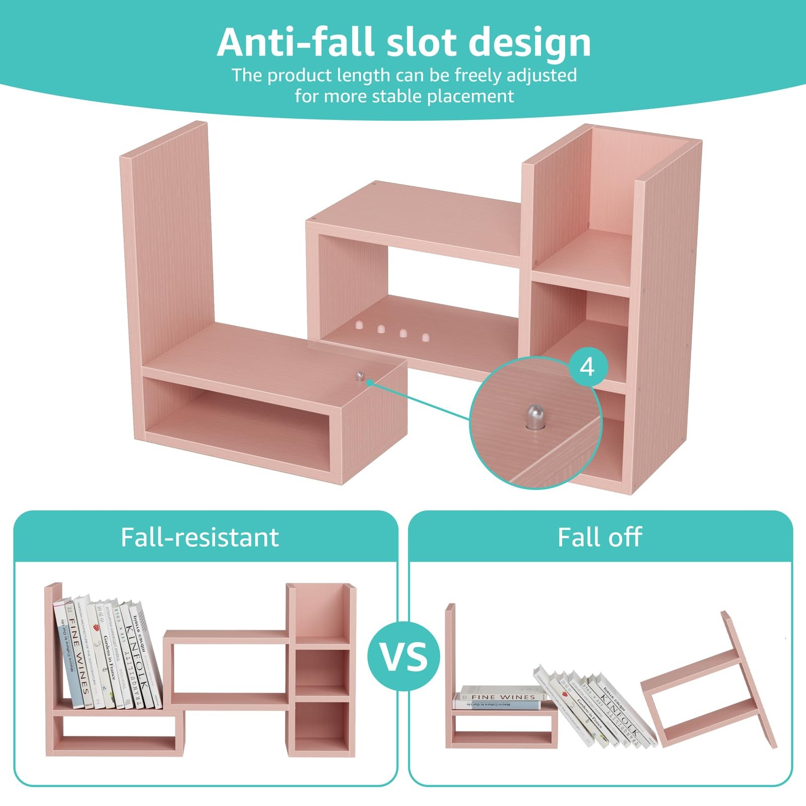 NUTIKAS Desk Shelves Desktop Organizer Shlef – Pink Office 13.2 Inches,