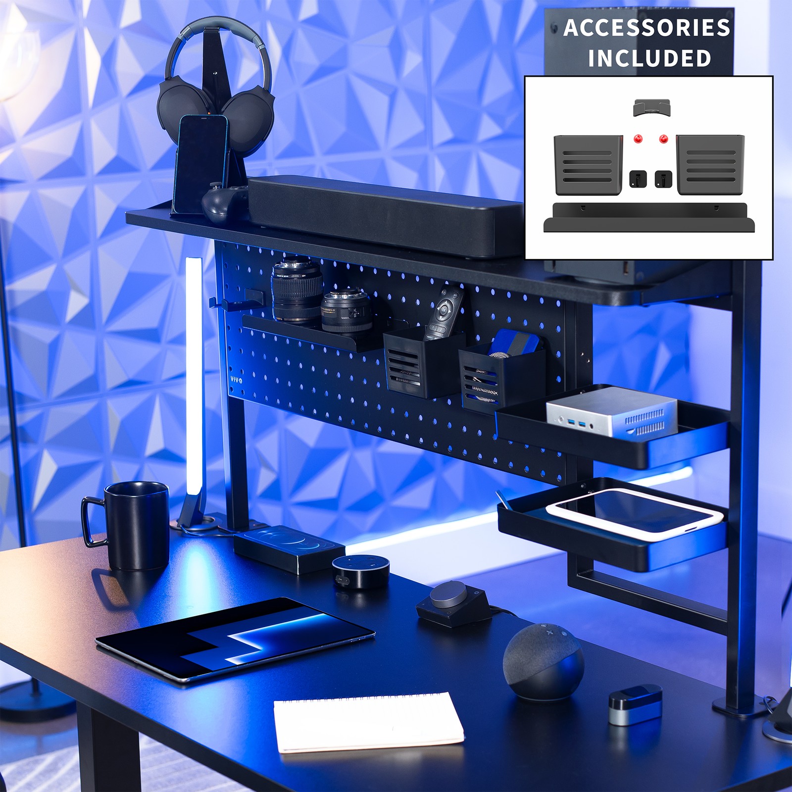 VIVO Black Steel Clamp-on 46″ Multi-Purpose Pegboard Organizer