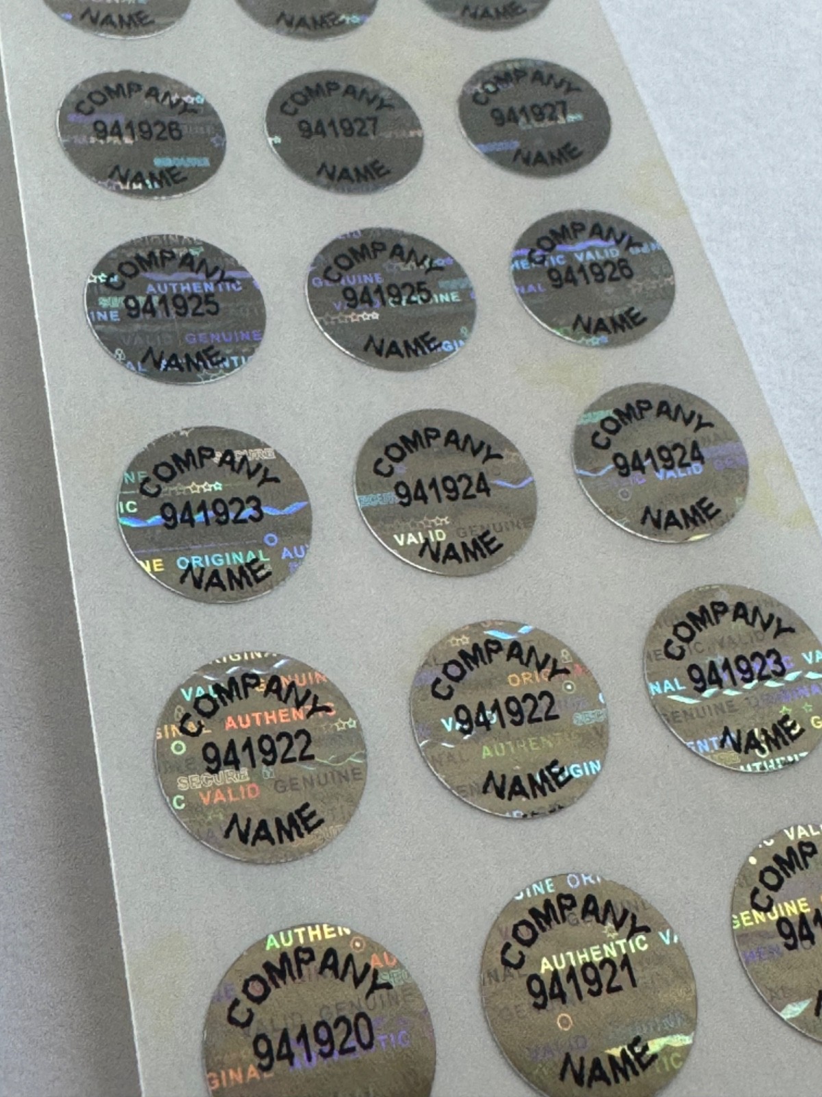 250 CUSTOM PRINTED .50 INCH ROUND HOLOGRAM LABELS STICKERS SEALS TAMPER VOID