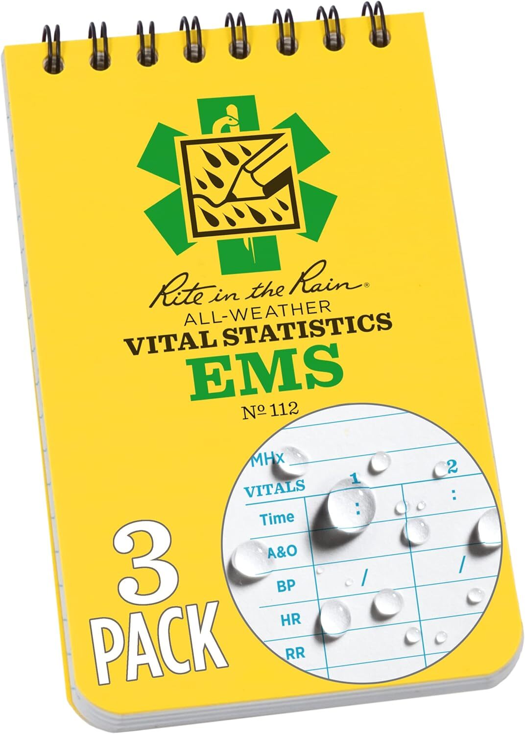 Weatherproof EMS Notebook, 3″ x 5″, Yellow Cover, Vital Stats Pages, 3 Pack (…