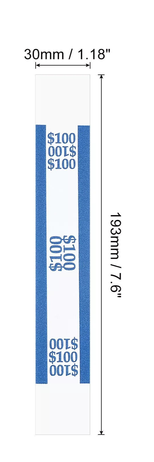 10 Self-Sealing Blue Bill Straps Holds $100 Bill Wrappers Currency Bands