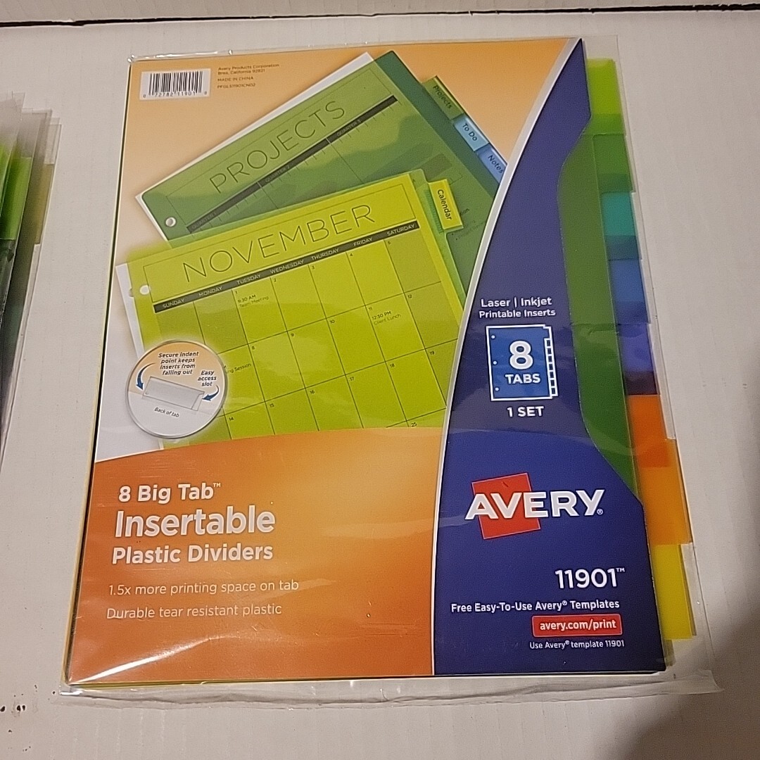 Avery 8 Tab Plastic Binder Dividers Multicolor Big Tabs Insertable Dividers