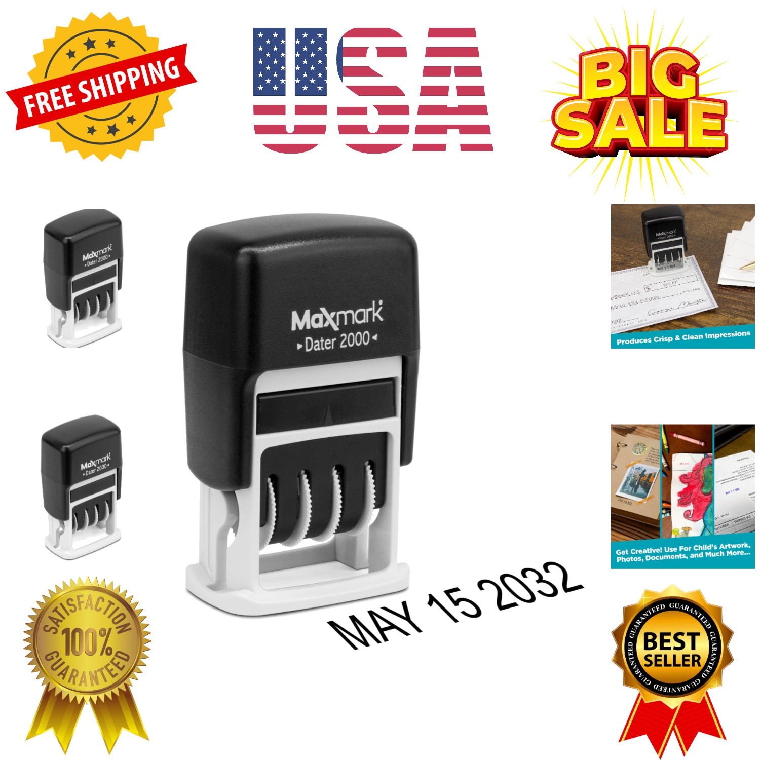 2000 Dater Self Inking Date Stamp – Black
