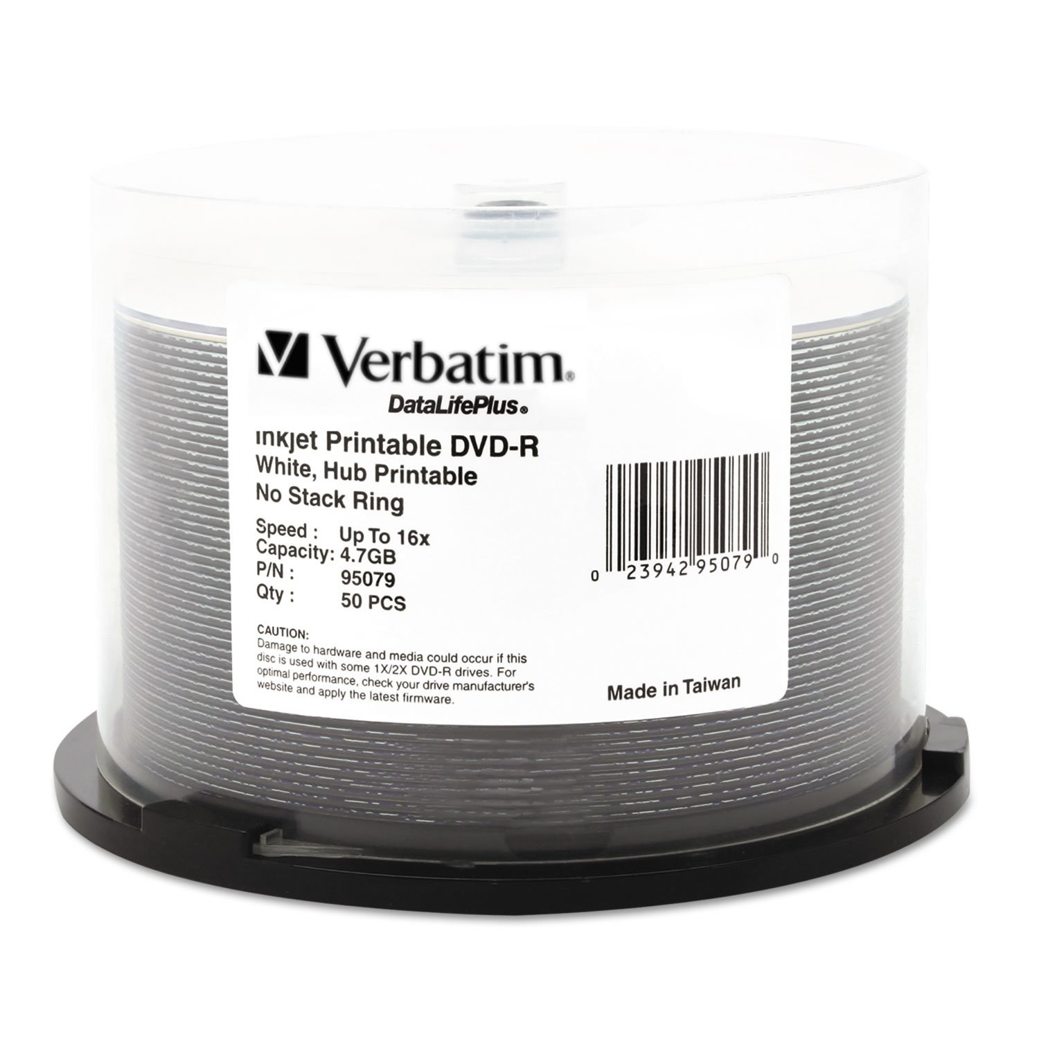 Verbatim DVD-R Blank Discs 4.7GB 16X DataLifePlus 50 Count (Pack of 1), White
