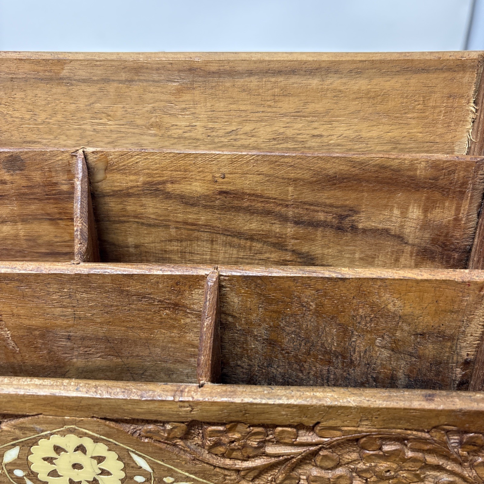Unbranded Brown Carved Floral Wood Desk Organizer