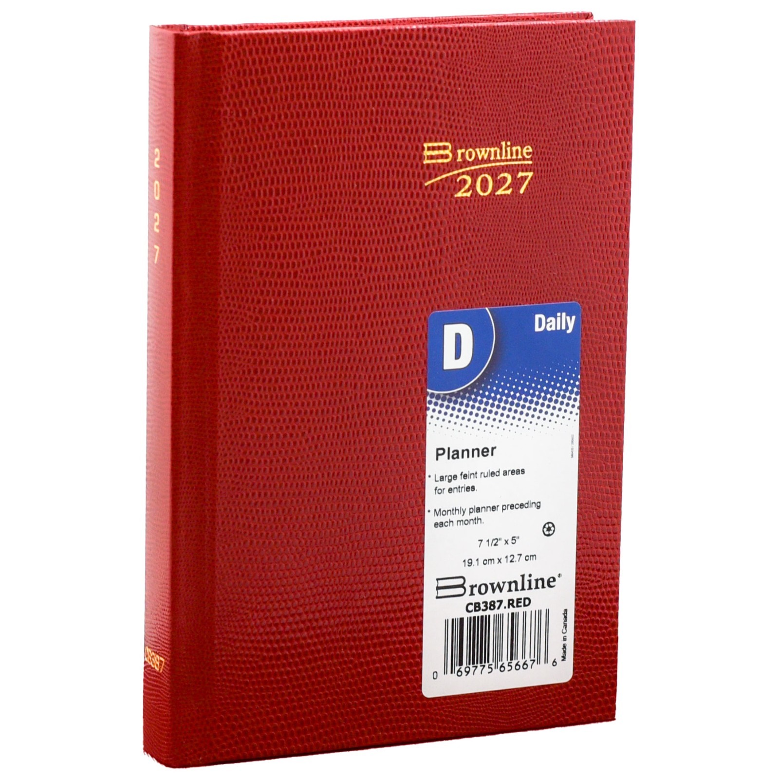 2025 Brownline CB387.RED Daily Planner Diary, Hard Cover, 7-1/2 x 5″