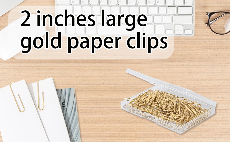 100pcs Gold Paper Clips,Large Paper Clip 2 Inch Jumbo Paperclips,Smooth Heavy