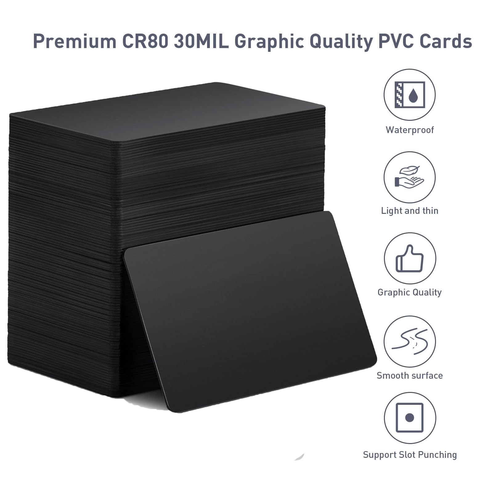 Premium Blank Black PVC ID Card Badge Graphics Quality CR80 30Mil 500 Pack