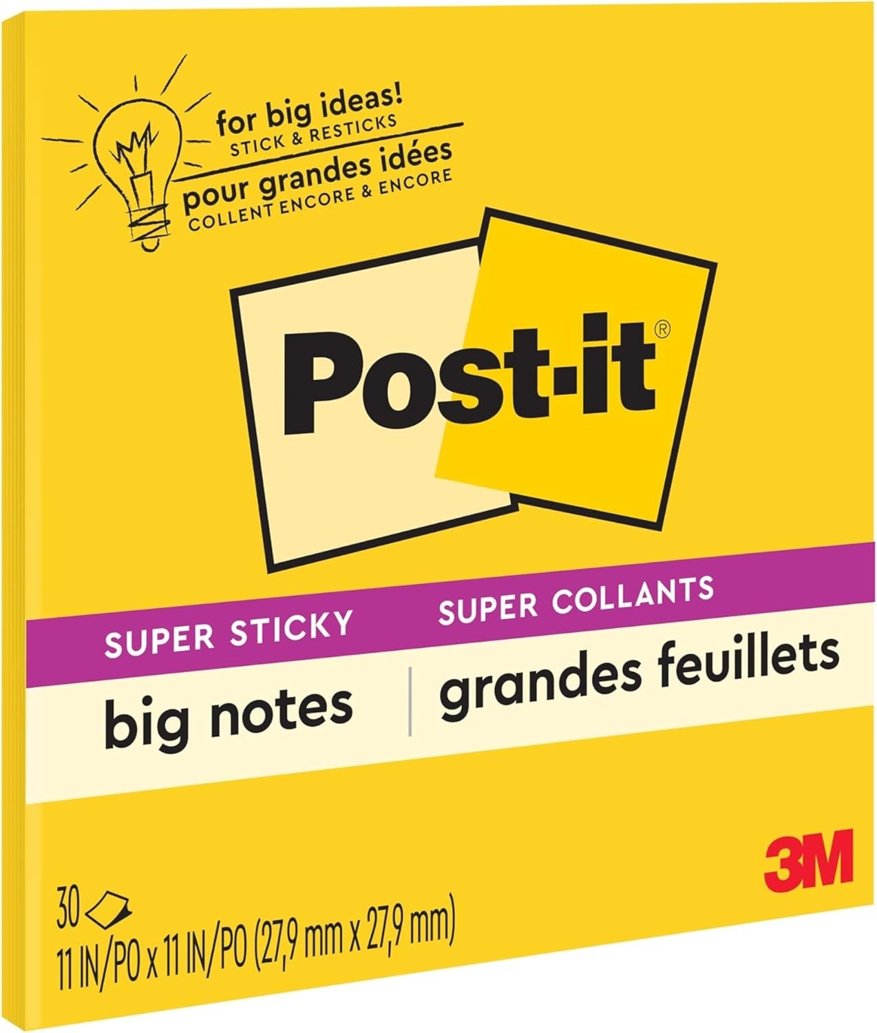 Post-it Super Sticky Big Notes, 11 in x 11 in, Yellow, 30 Sheets/Pad, 1 Pad, …