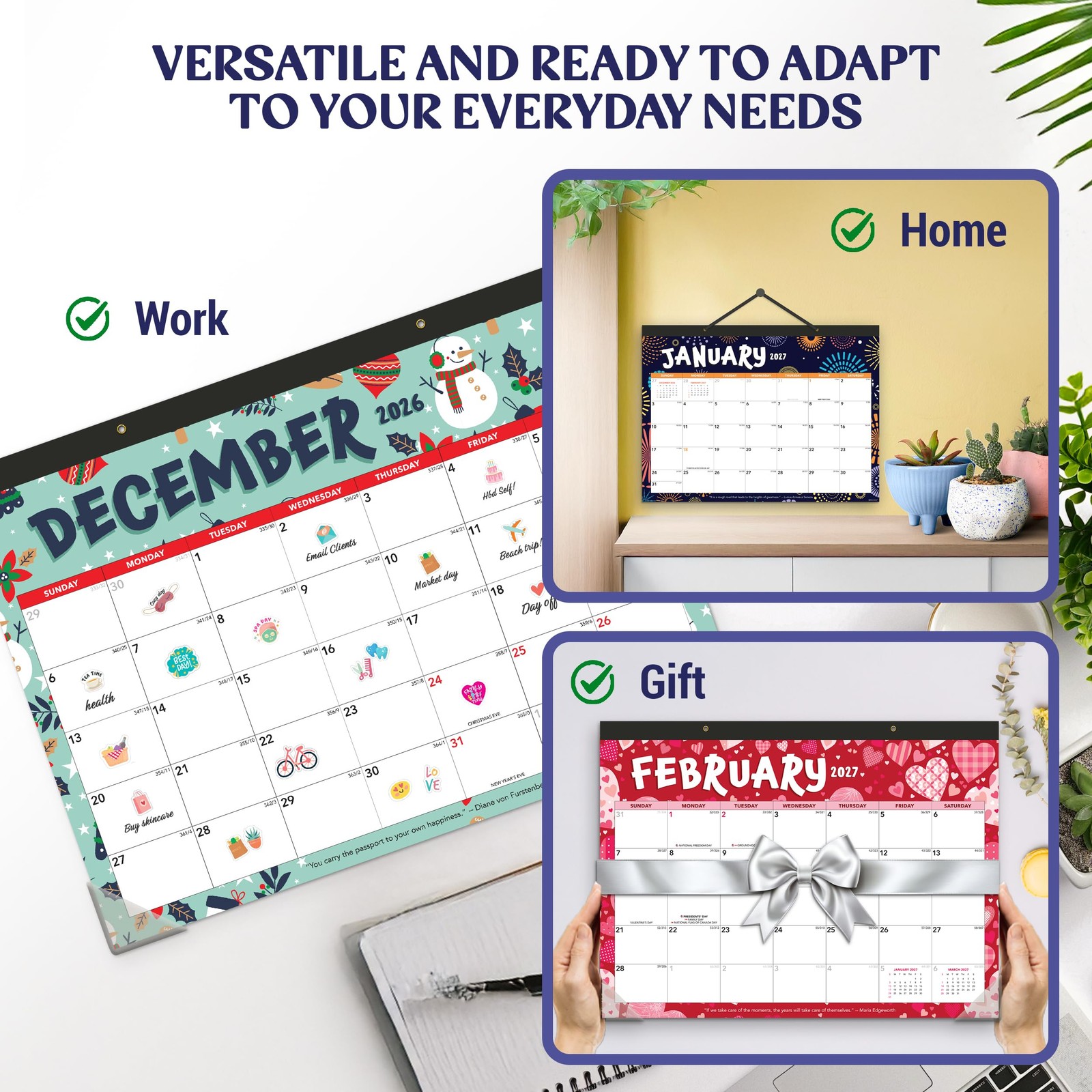 Decorably 18 Months Academic Desk Calendar 2026-2027 Colorful Assorted