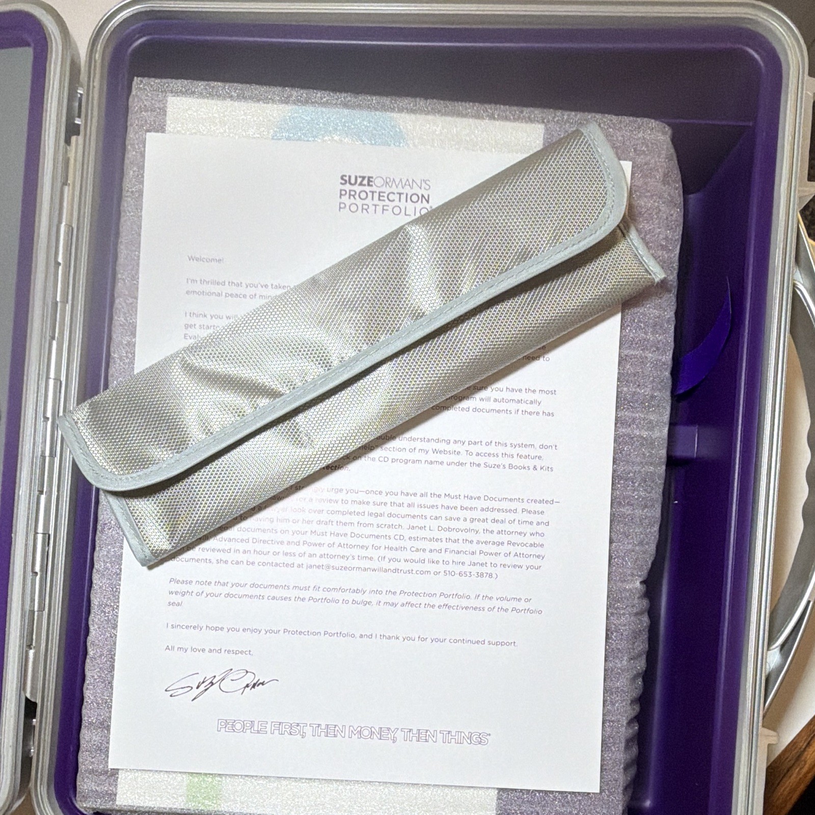 Suze Orman’s Protection Portfolio Hard Case Document Sleeve Silver/Purple