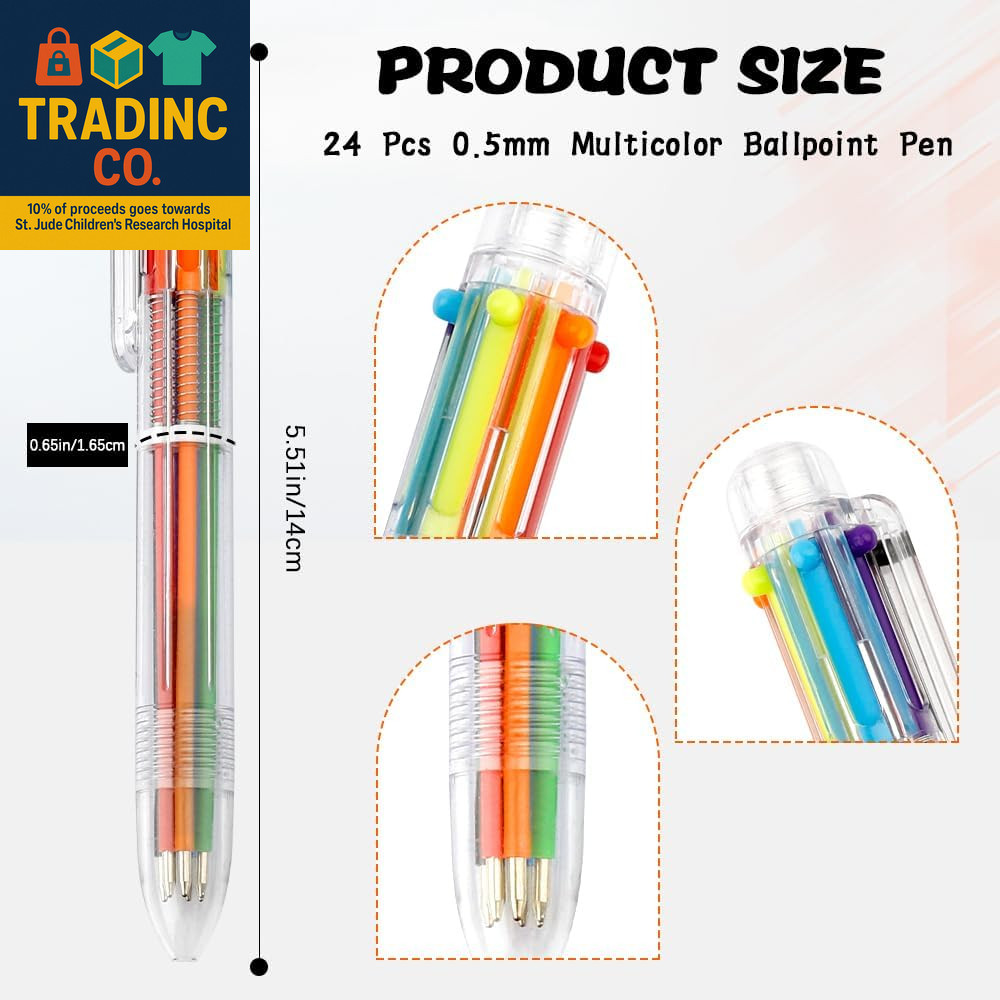 24 Pack Multicolor Pen 0.5Mm 6-In-1 Ballpoint Retractable Colored Pens for Schoo