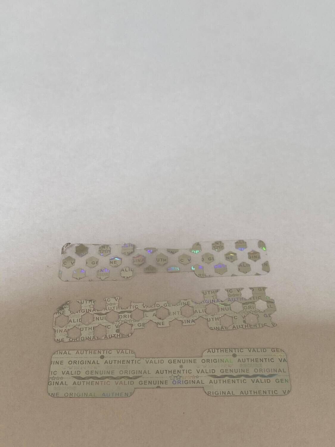100 DOGBONE BRIGHT SILVER TAMPER EVIDENT VOID HOLOGRAM SECURITY LABELS STICKERS
