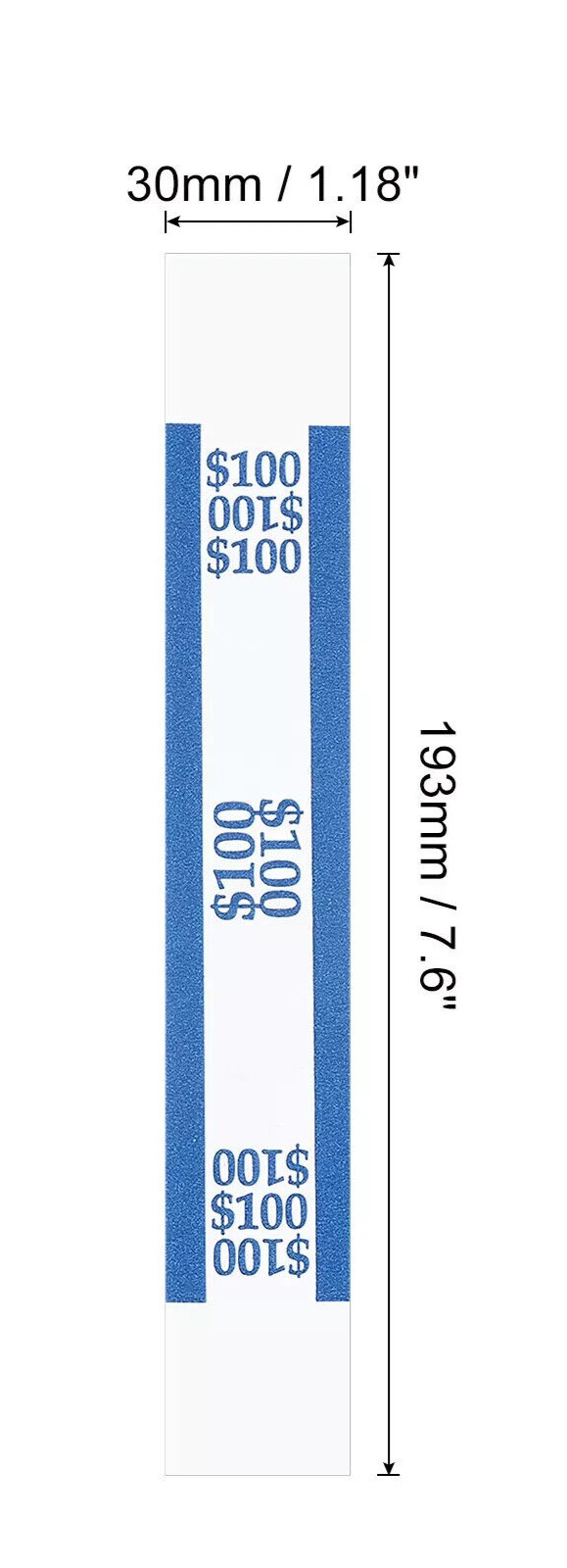 10 Self-Sealing Blue Bill Straps Holds $100 Bill Wrappers Currency Bands