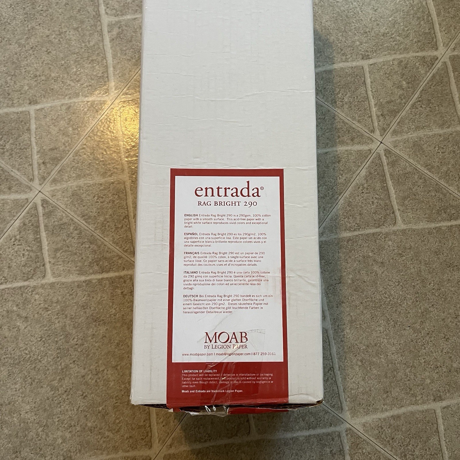 Moab Entrada Rag Fine Art, 1-Side Bright White Matte Inkjet Paper, 21 mil., 290g