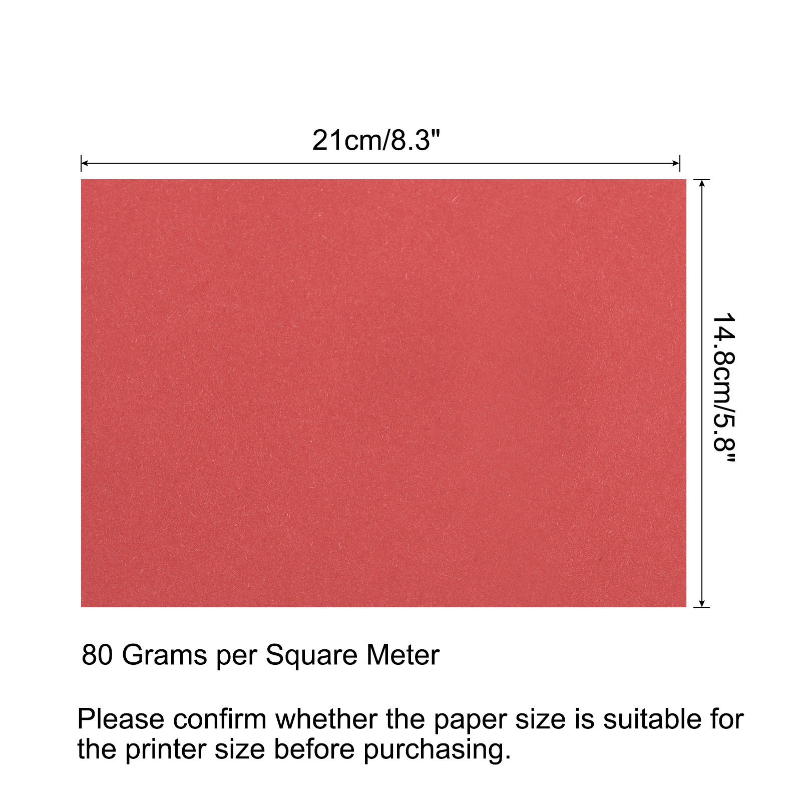 Colored Copy Paper 8.3×5.8 Inch 80gsm Bright Red 50 Sheets