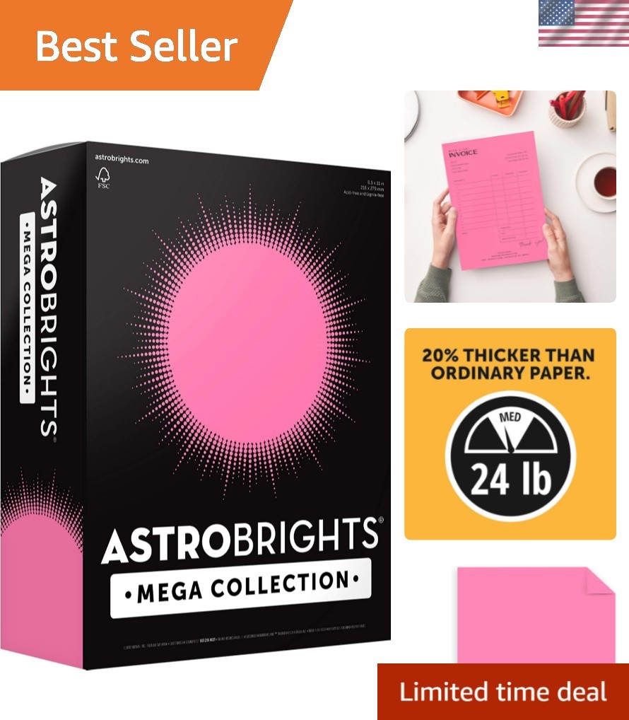 Mega Collection, Colored Paper, Neon Pink, 625 Sheets, 24 lb/89 gsm, 8.5″ x 1…