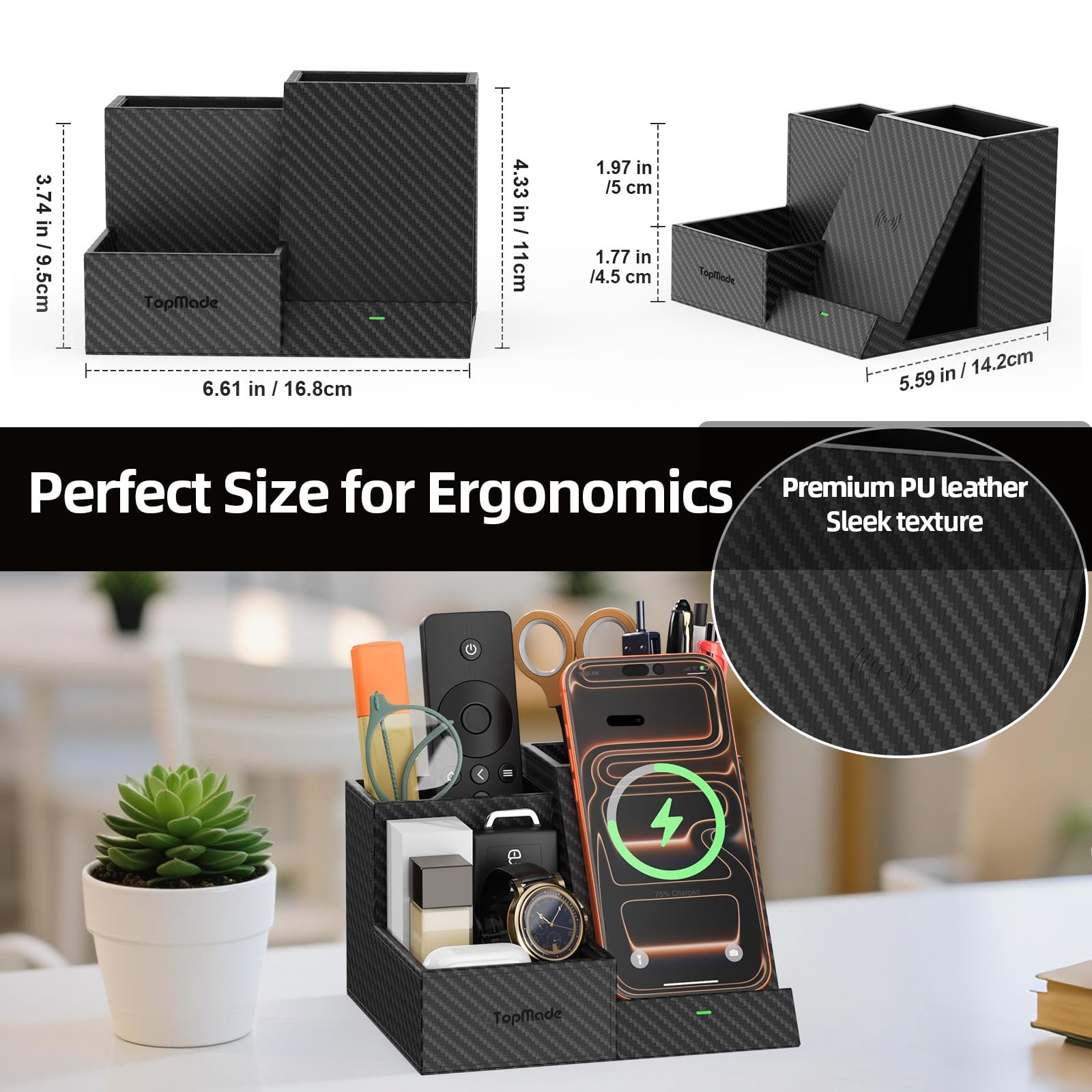 Wireless Charger Nightstand Organizer, Multi-Functional Pen/Pencil/Remote Hol…