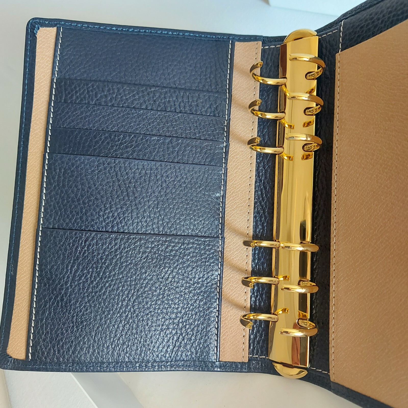 Piaget Navy/Beige 7 Pocket Day Planner/Organizer Leather Wallet Unisex 7.5″x5.5″